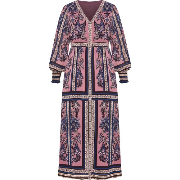 Womens Maxi Dress Polyester Dusk Plus Size Long Sleeves Elegant V-Neck - Picture 4 of 5